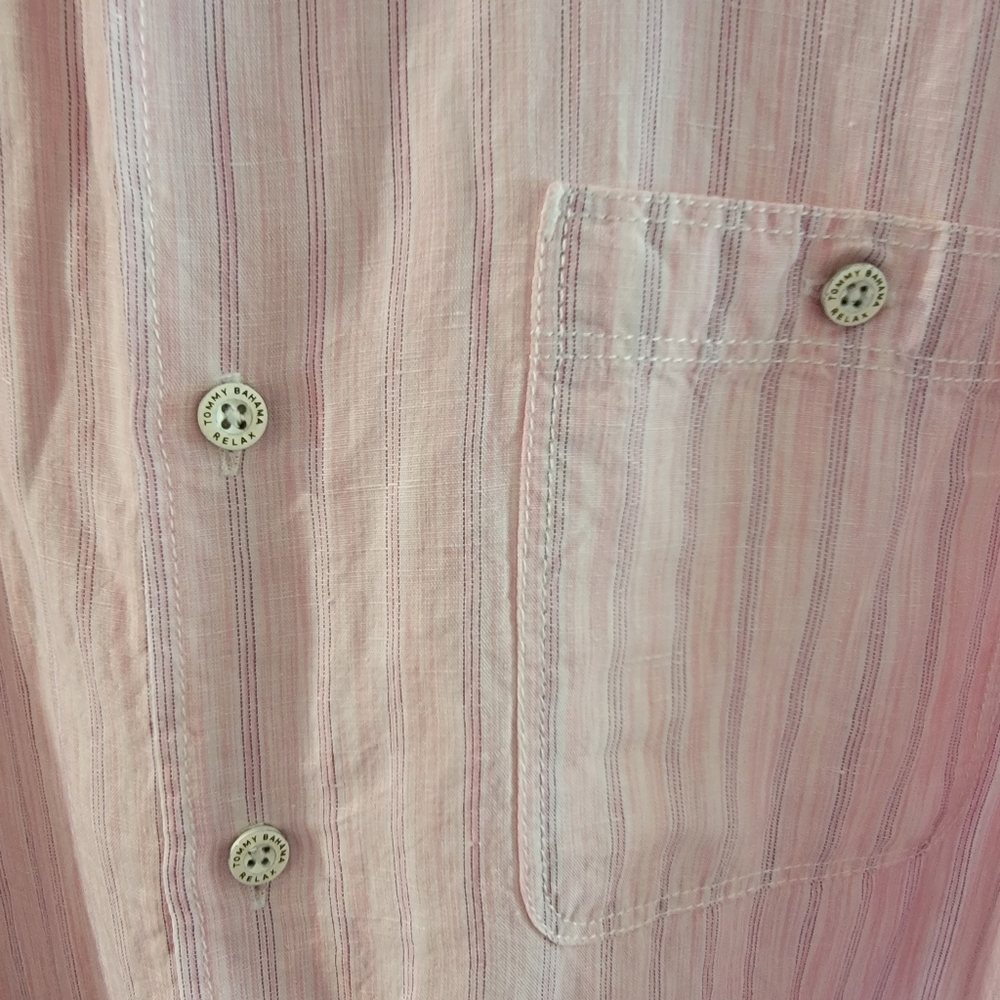 Tommy Bahama‎ Men's Sand Linen Valencia Stripe Short Sleeve Shirt Rose - Picture 6 of 14